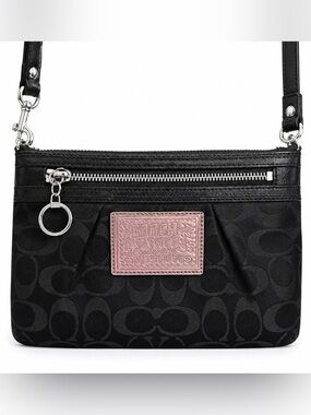 Coach Poppy Black Signature Crossbody Bag Pink Patch Y2K Shoulder Bag